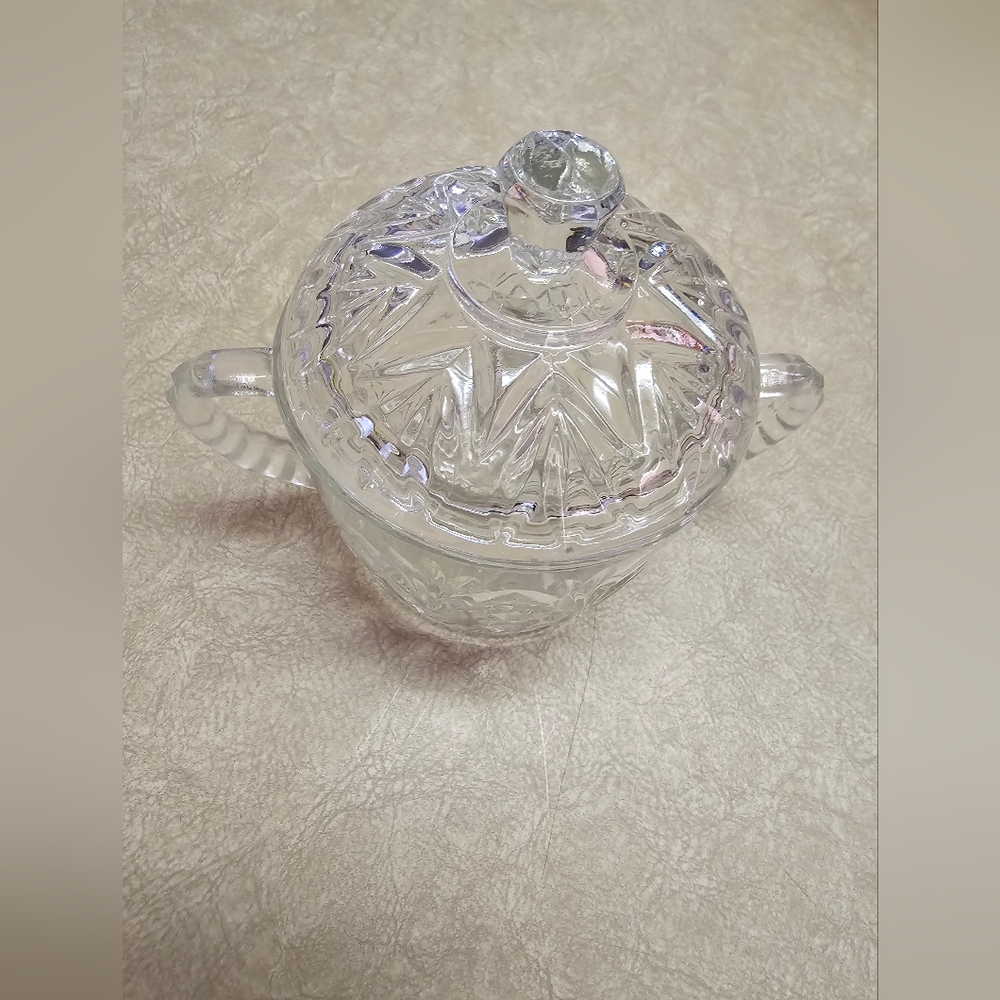 Cut Glass Covered Sugar Bowl - Clear Crystal Look